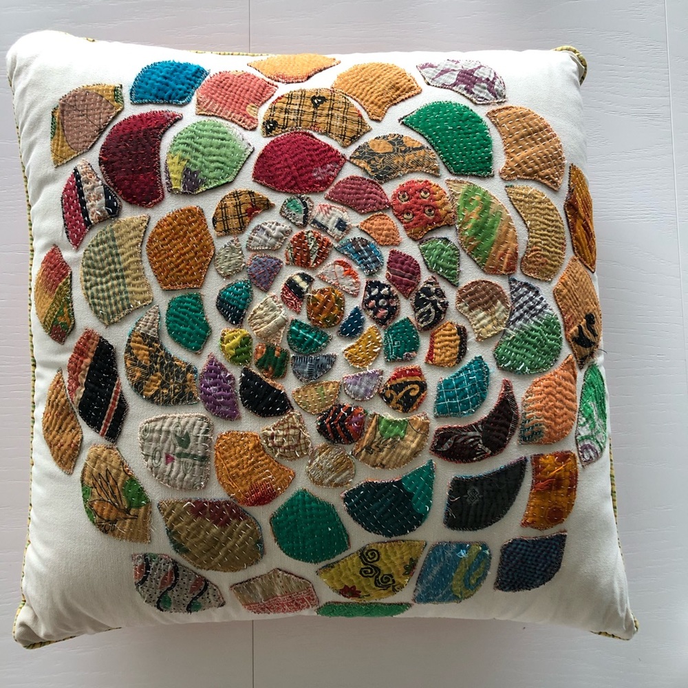 Anthropologie Patchwork Flower Pillow, 22x22 in
